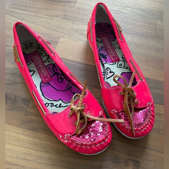 COACH Poppy cherry neon pink sequins loafers - Picture 1 of 12